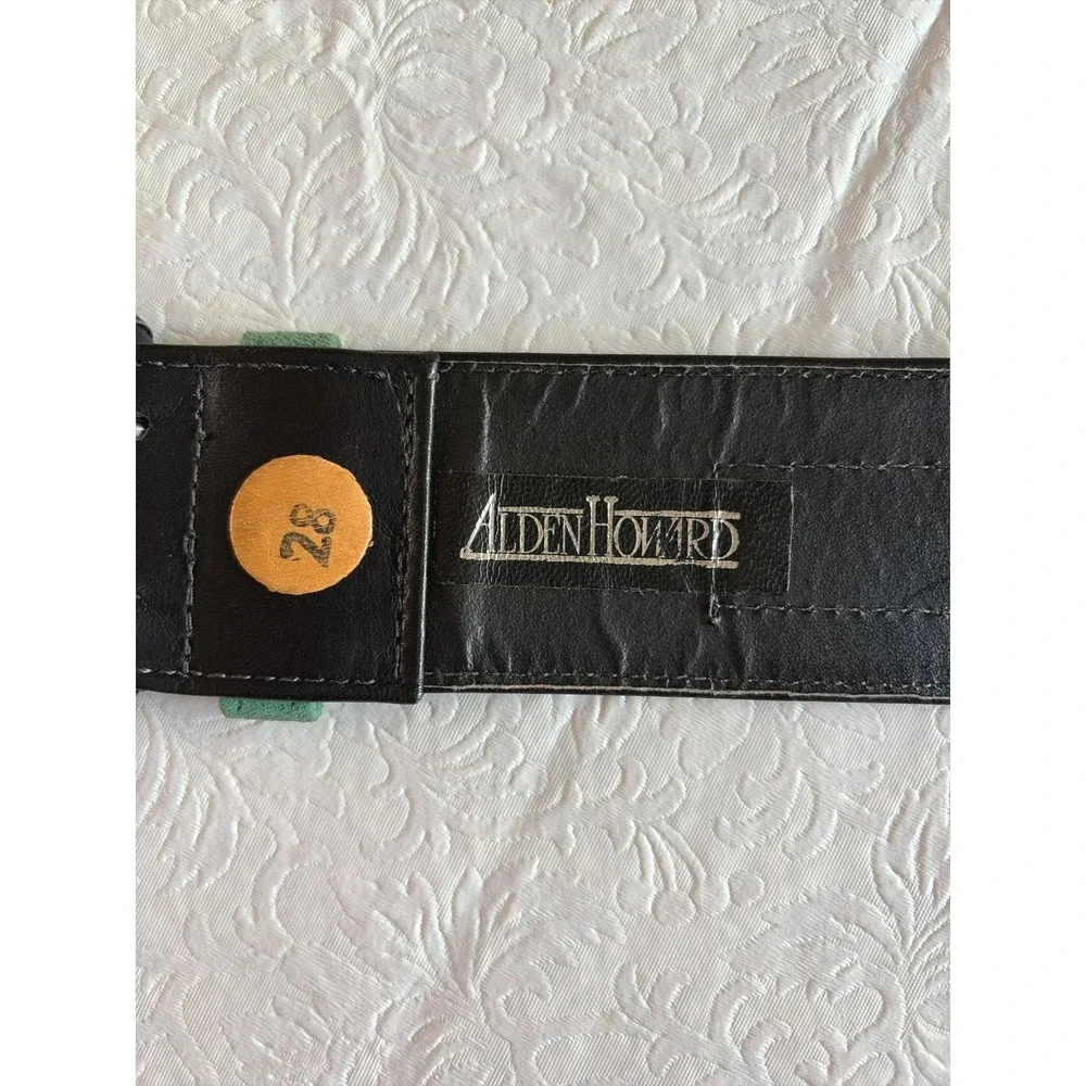 Alden Howard Vintage Wide Black Leather Green Suede Patch Waist Belt Size 28
